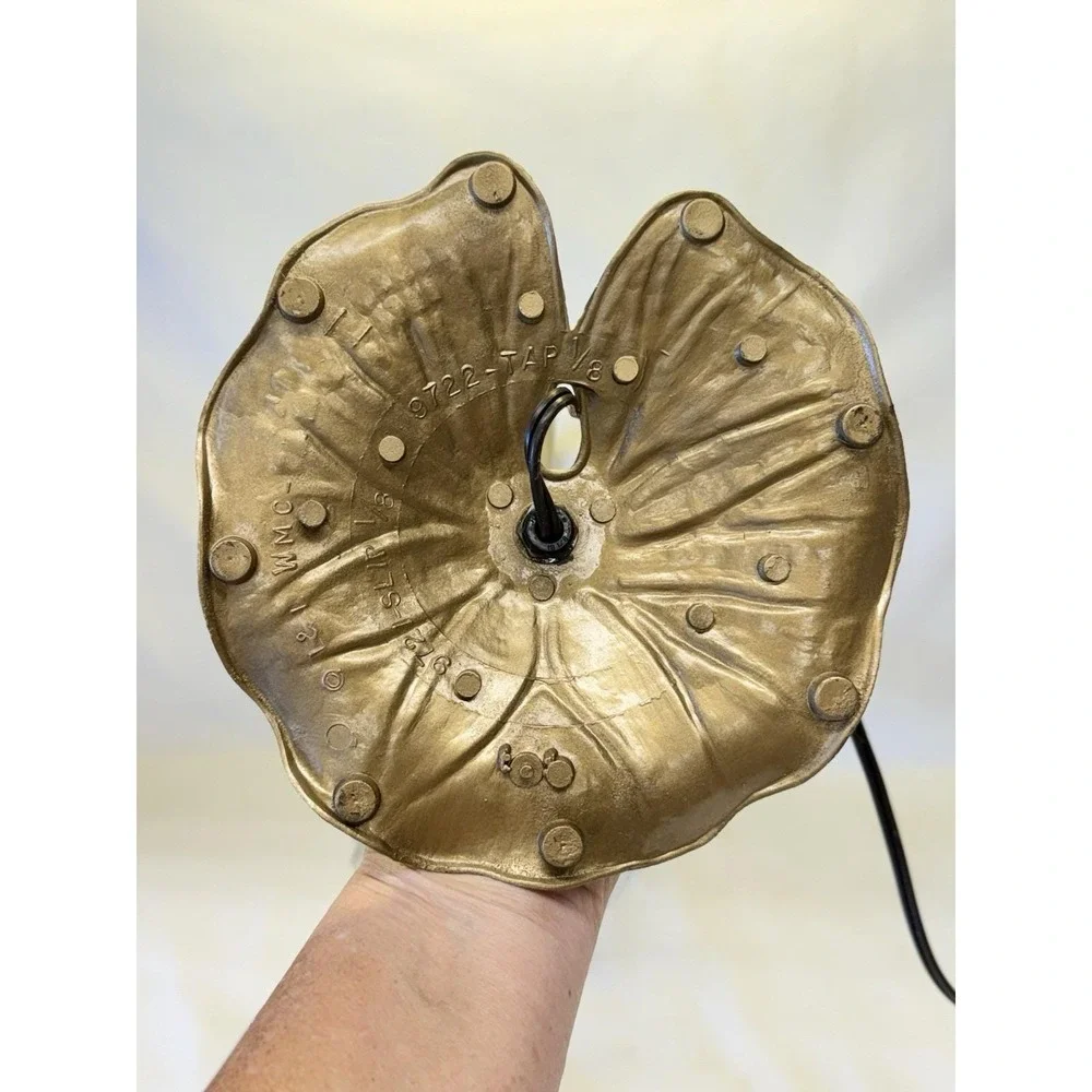 VTG Art Nouveau Brass Style Gooseneck Lily Pad Desk Lamp W/ White Frosted Shade